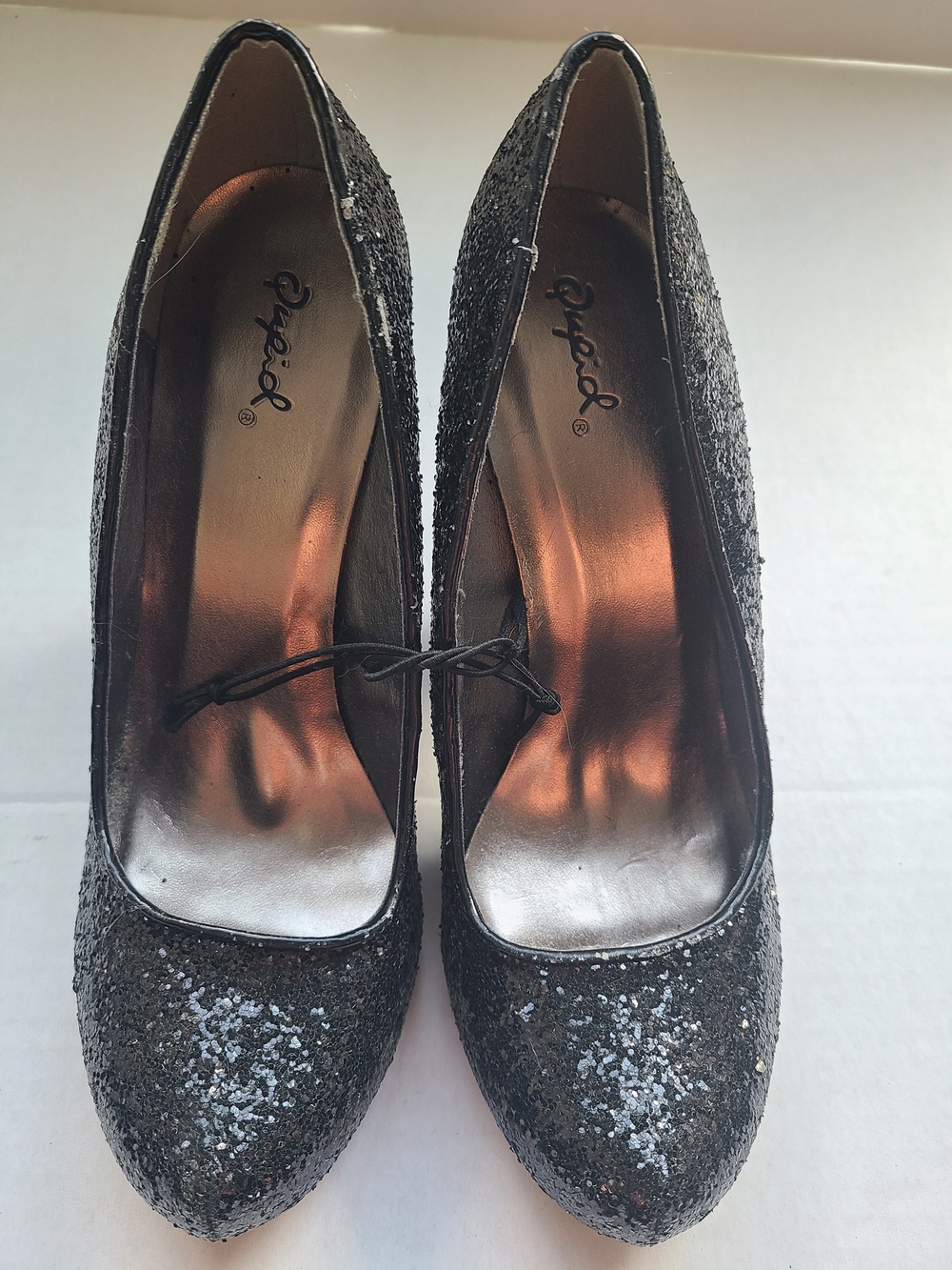 Qupid Black Glitter Round Toe High Heels